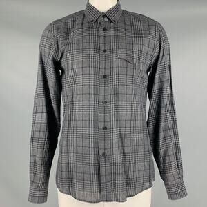 BELSTAFF Size L Grey Black Plaid Linen Cotton Button Up Long Sleeve Shirt